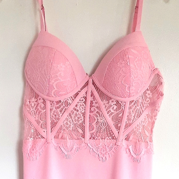 Madrag XL Pink Barbiecore Floral Lace Valentine's Day Bodycon Dress - Picture 4 of 9